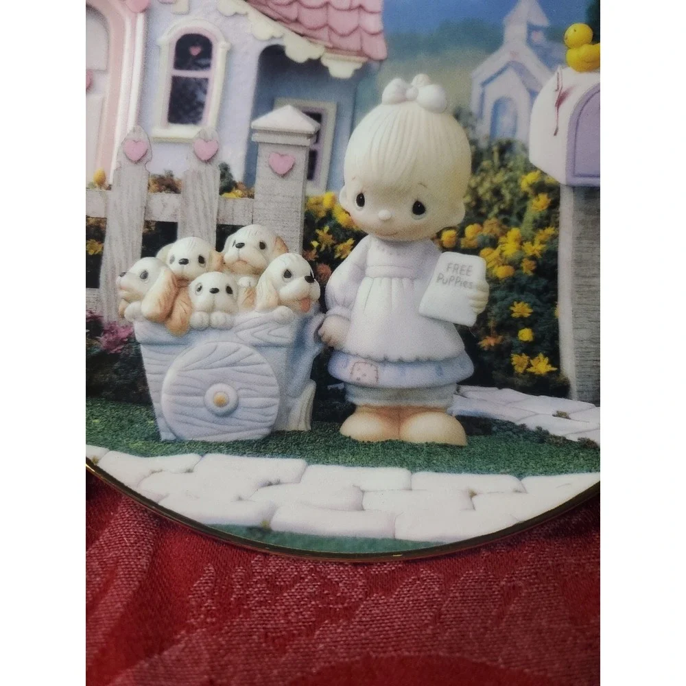VTG Precious Moments 8in Plate 1993 God Loveth A Cheerful Giver Puppies 2354K
